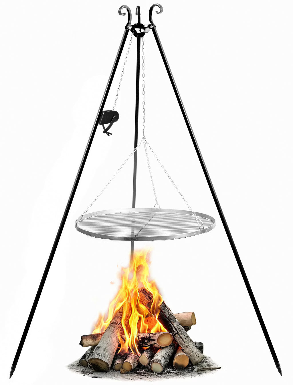 Cook King 180 cm Tripod with 80 cm Stainless Steel Grate, studio detail shot 9