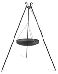 Cook King 180 cm Tripod Wok with Winch and 70 cm Natural Steel Wok on a white background