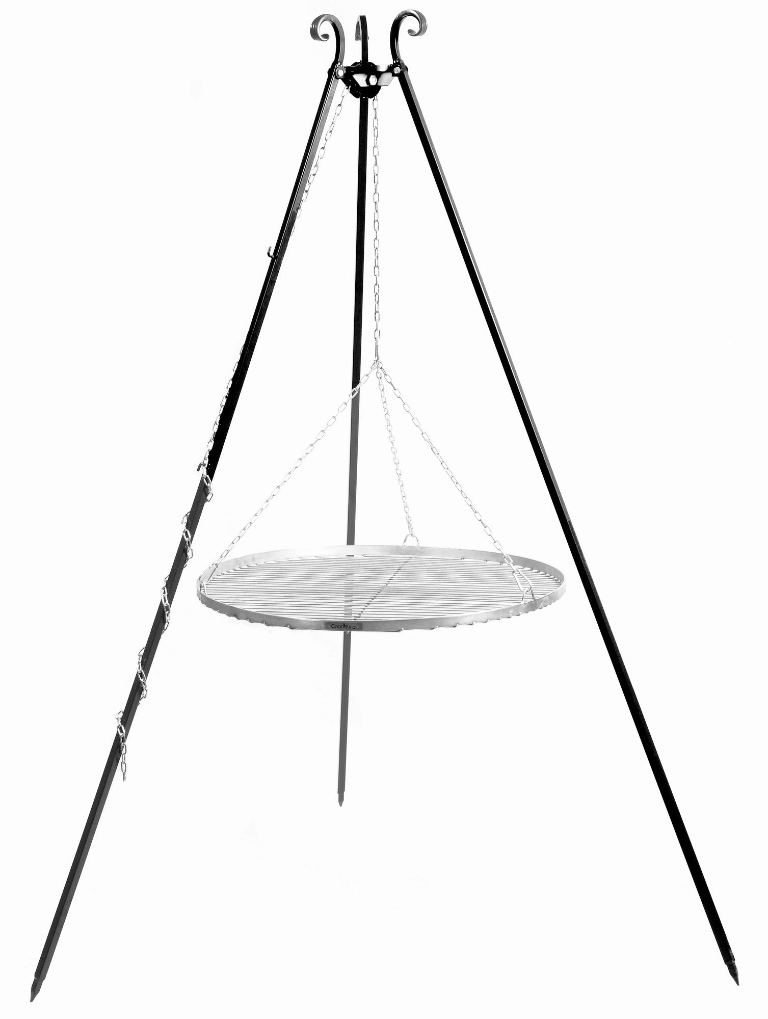 Cook King 180 cm Tripod with 50 cm Stainless Steel Grate on a white background