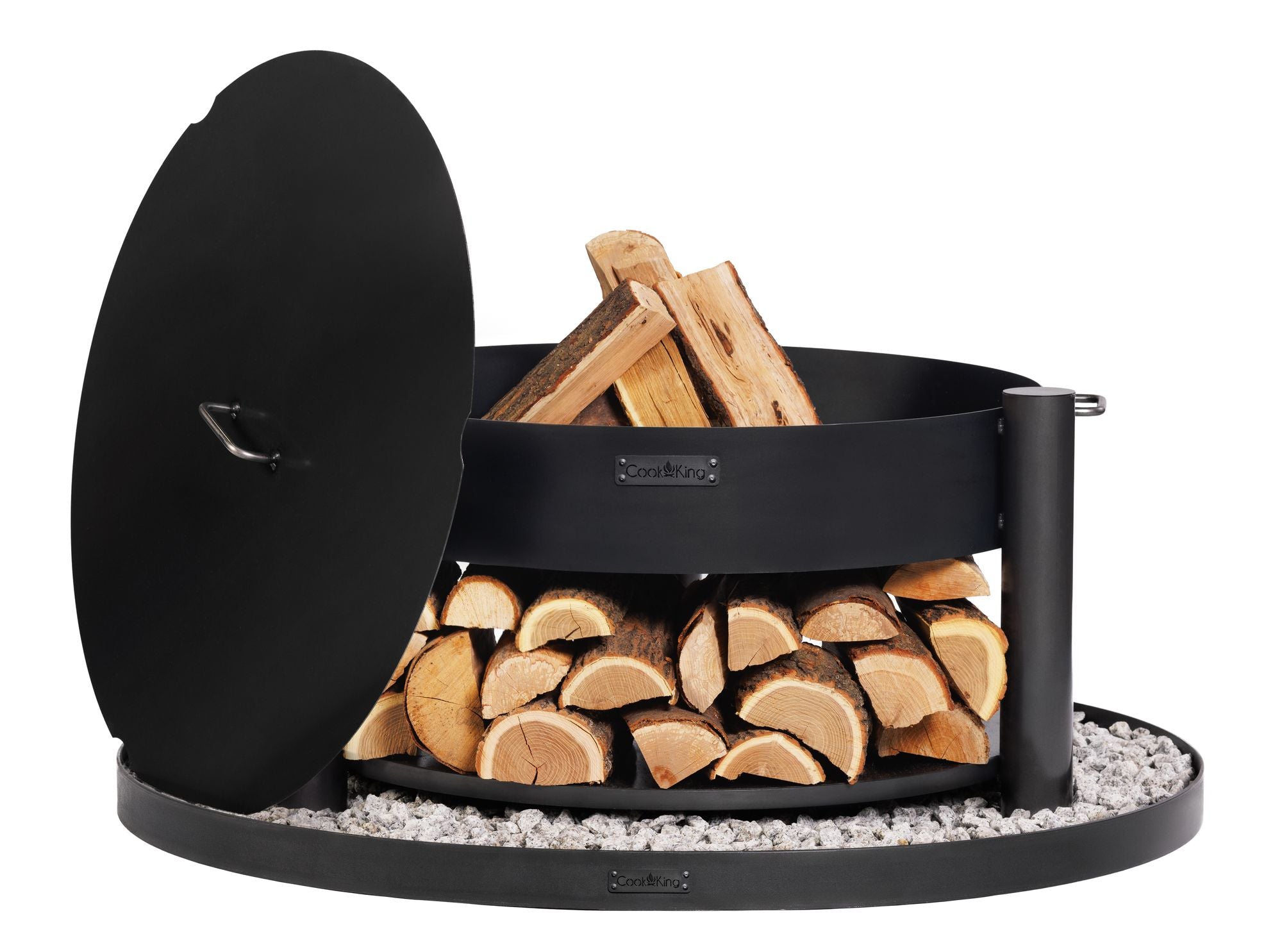 Cook King Set: MONTANA 80 cm Tall Garden Fire Bowl with 82 cm Lid on a white background