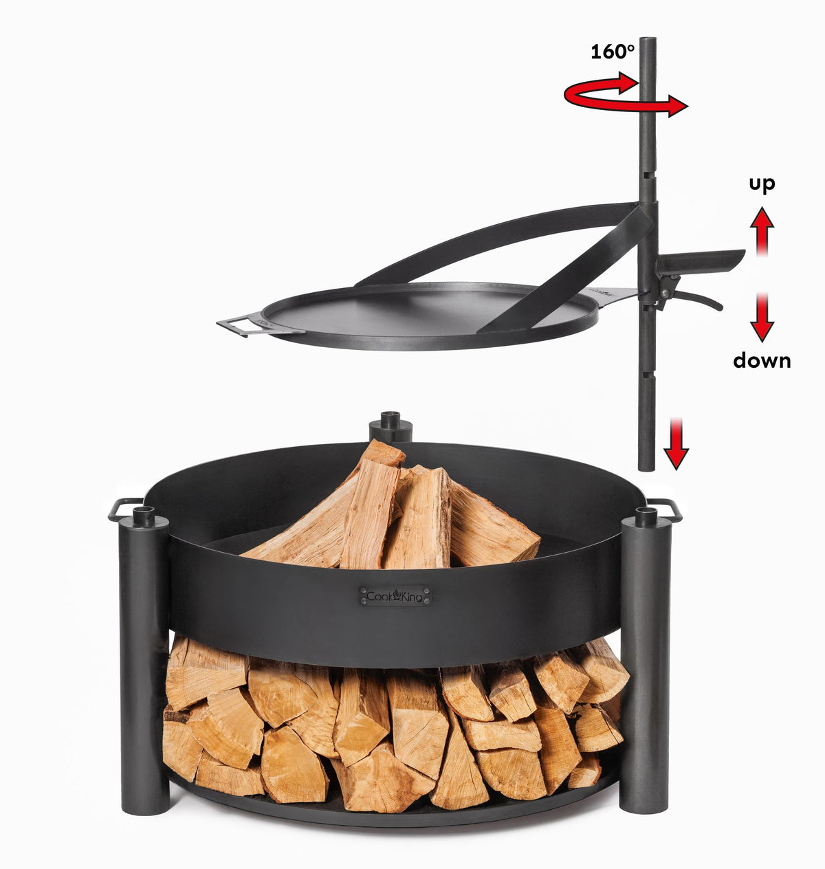 Cook King Natural steel grill plate 50 cm with handle for BANDITO and MONTANA X Fire Bowl, studio detail shot 7
