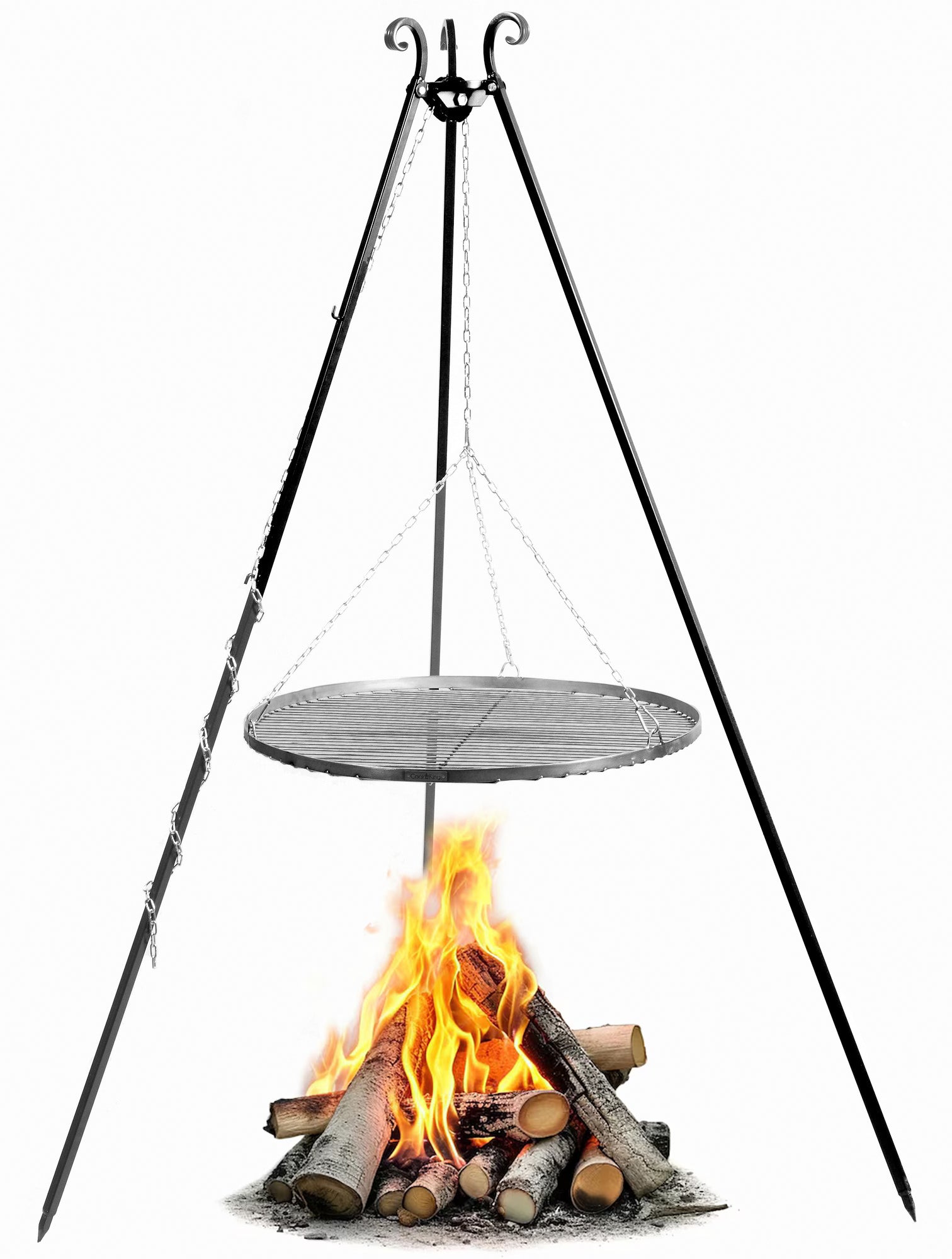Cook King 180 cm Tripod with 50 cm Natural Steel Grate, studio detail shot 8