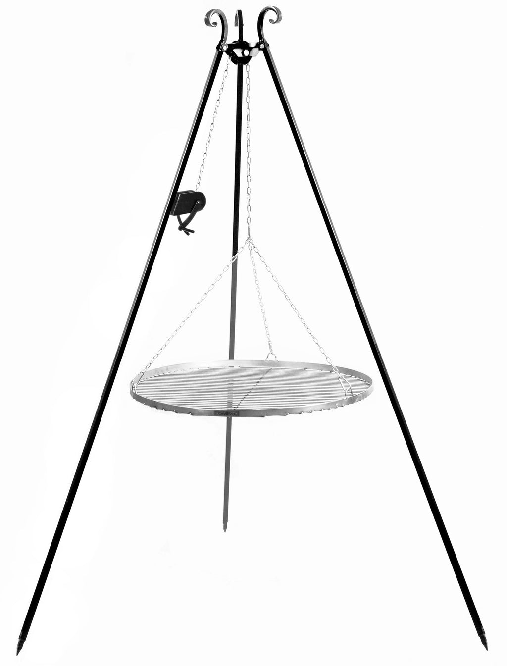 Cook King 180 cm Tripod with 60 cm Stainless Steel Grate, studio detail shot 8