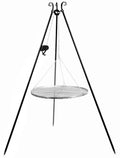 Cook King 180 cm Tripod Grill with Winch and 70 cm Stainless Steel Grate on a white background