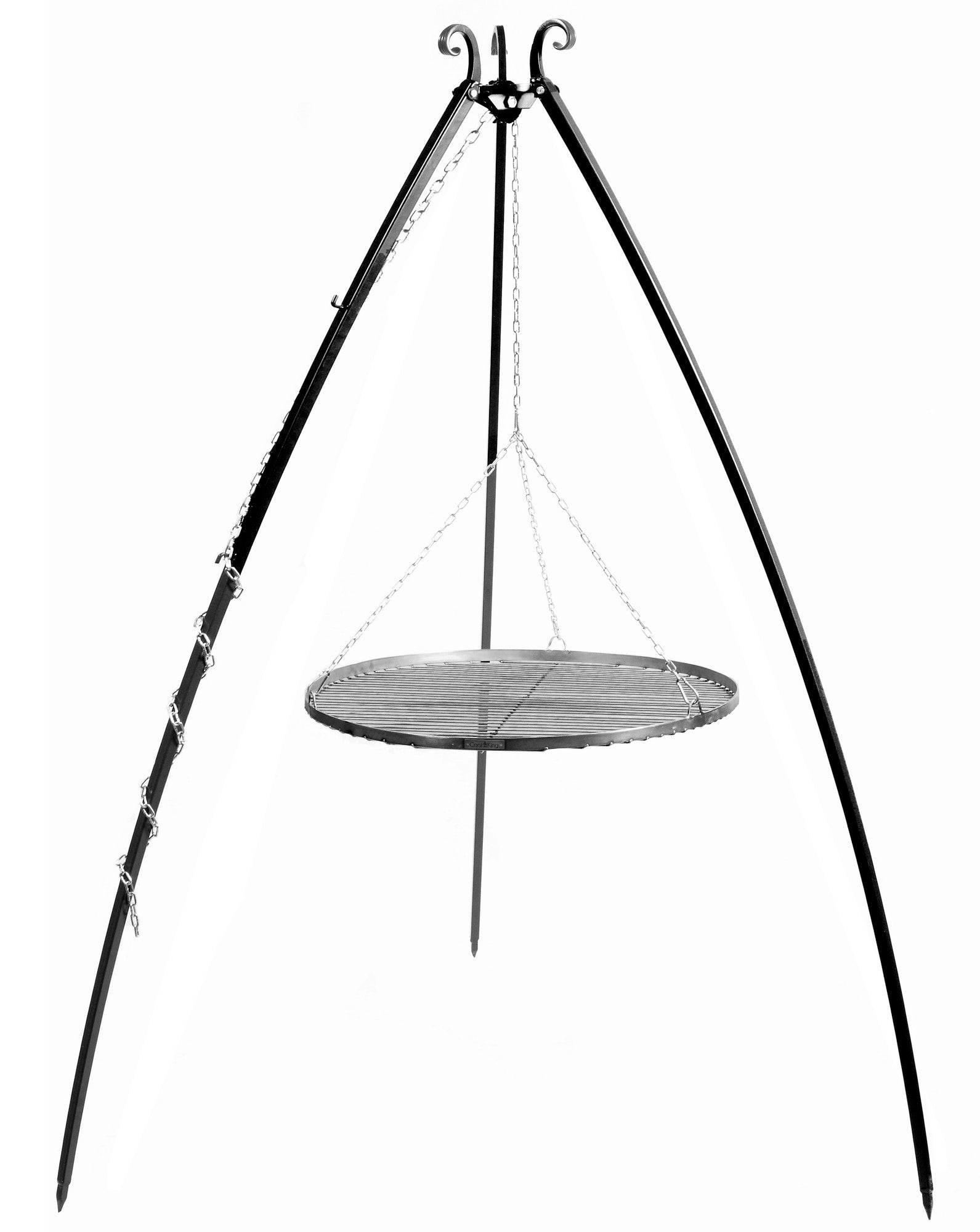 Cook King 200 cm Tripod with 50 cm Natural Steel Grate on a white background