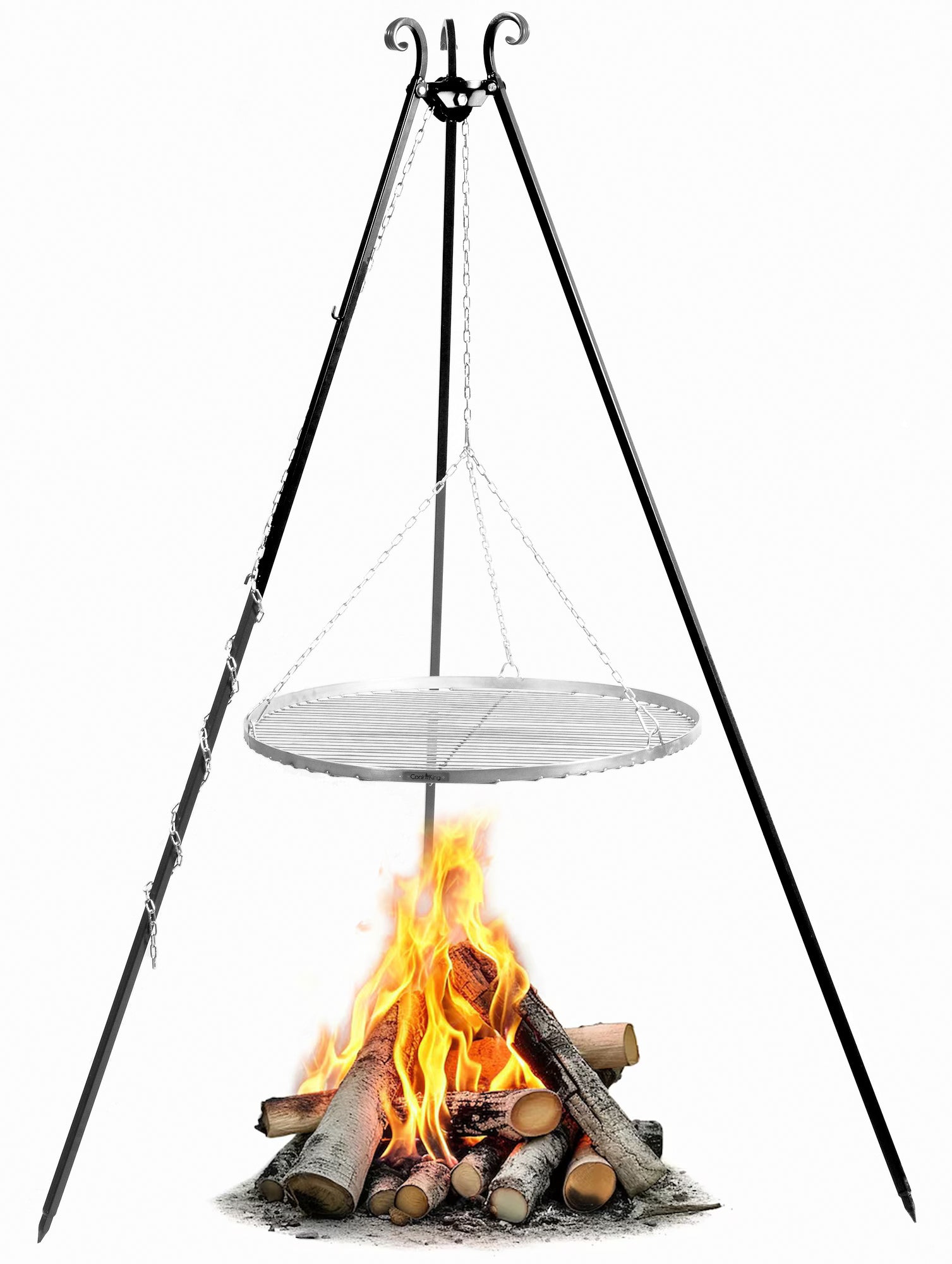Cook King 180 cm Tripod with 60 cm Stainless Steel Grate, studio detail shot 7