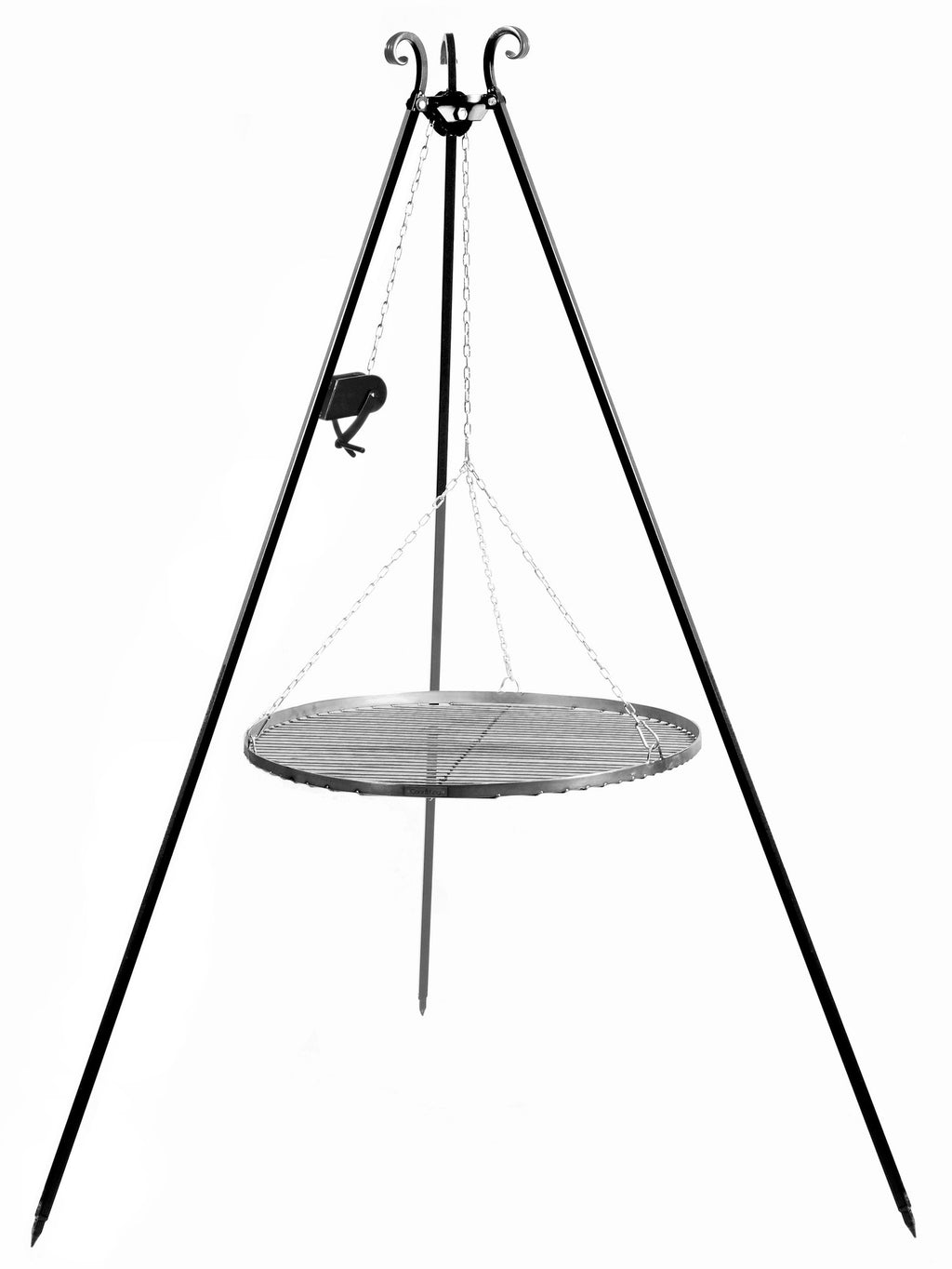 Cook King 180 cm Tripod with 50 cm Natural Steel Grate, studio detail shot 9