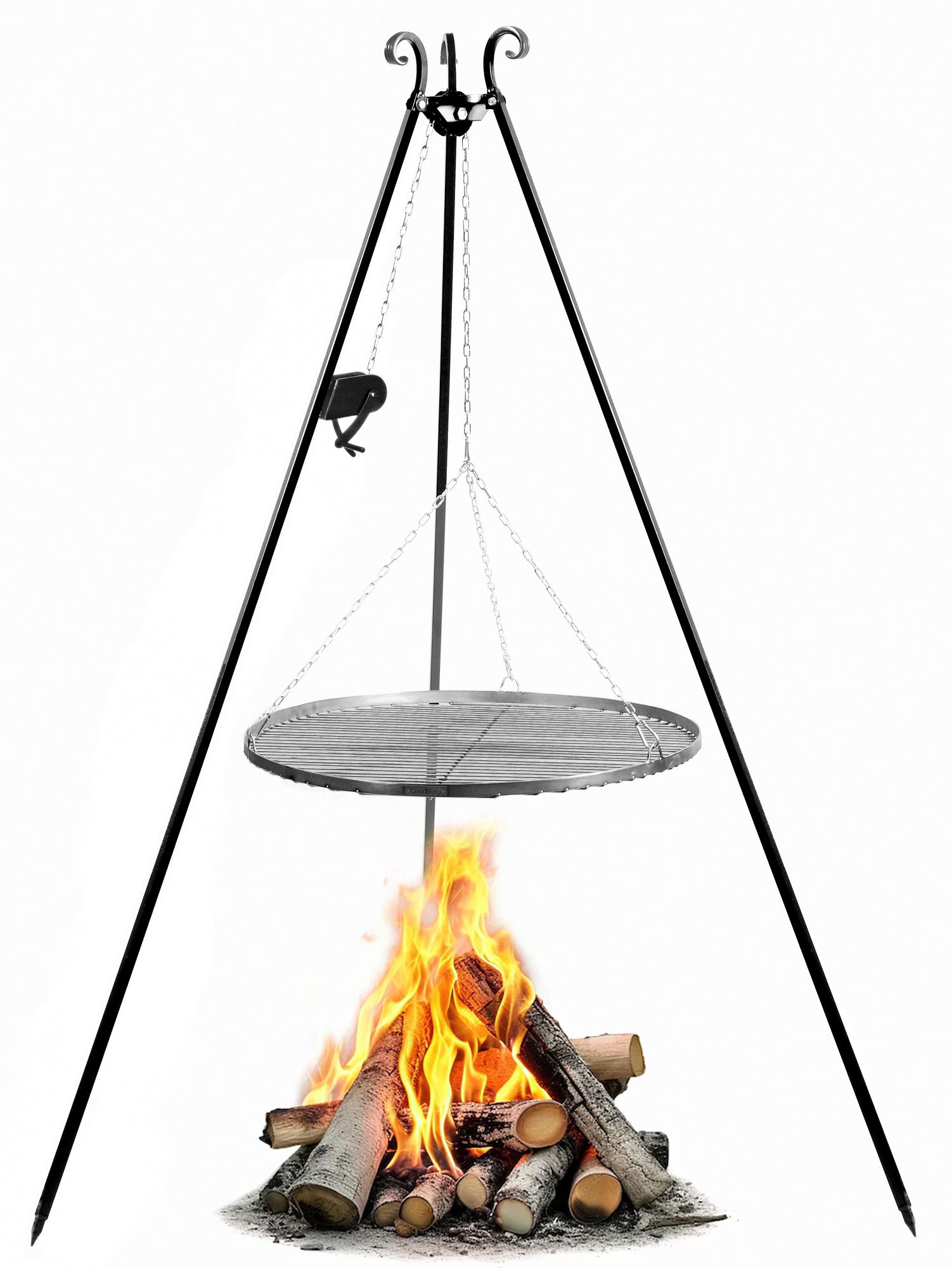 Cook King 180 cm Tripod with 50 cm Natural Steel Grate, studio detail shot 10