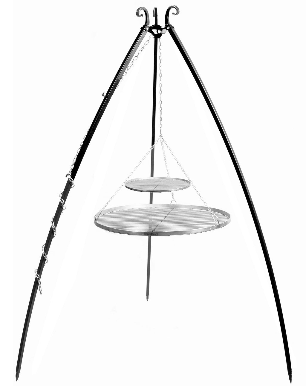 Cook King 200 cm Tripod with 2 Stainless Steel Grates 70 cm + 40 cm on a white background