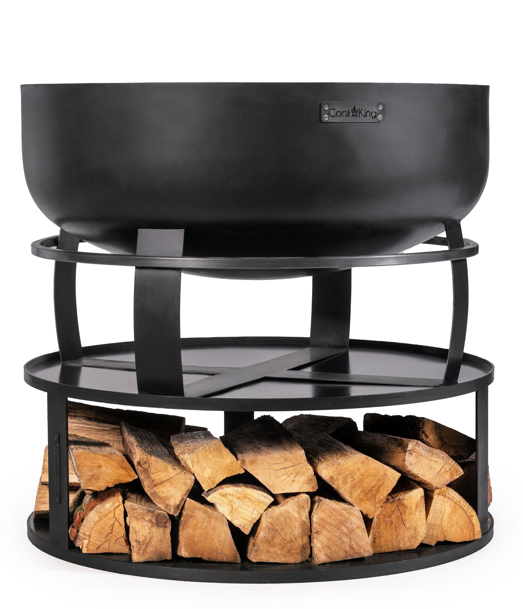 Cook King Round Fire Bowl Base With Wood Storage 62 cm, studio detail shot 3