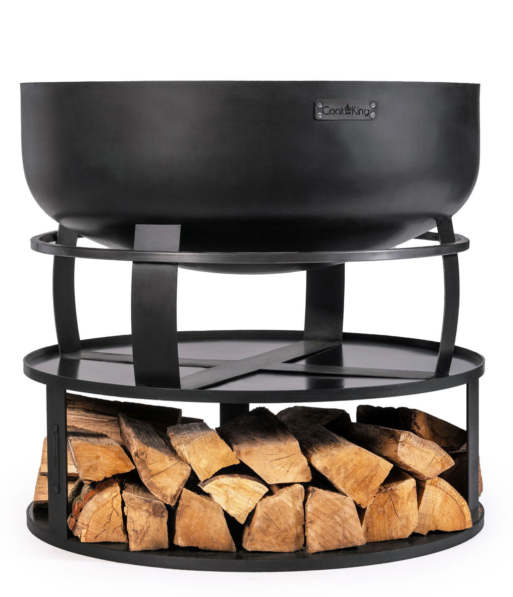 Cook King Round Fire Bowl Base With Wood Storage 72 cm, studio detail shot 3