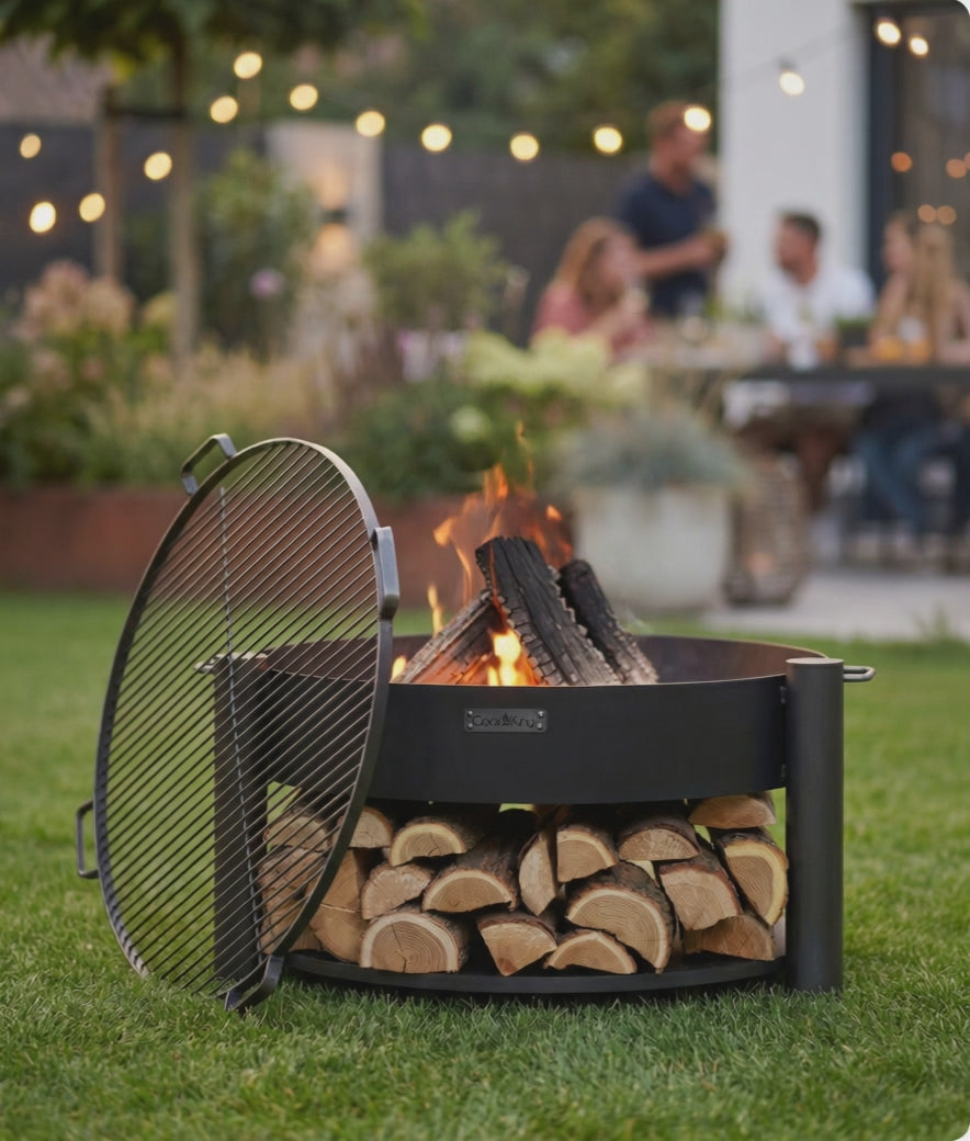 Cook King Montana 80cm Fire Bowl with grill grate, cooking