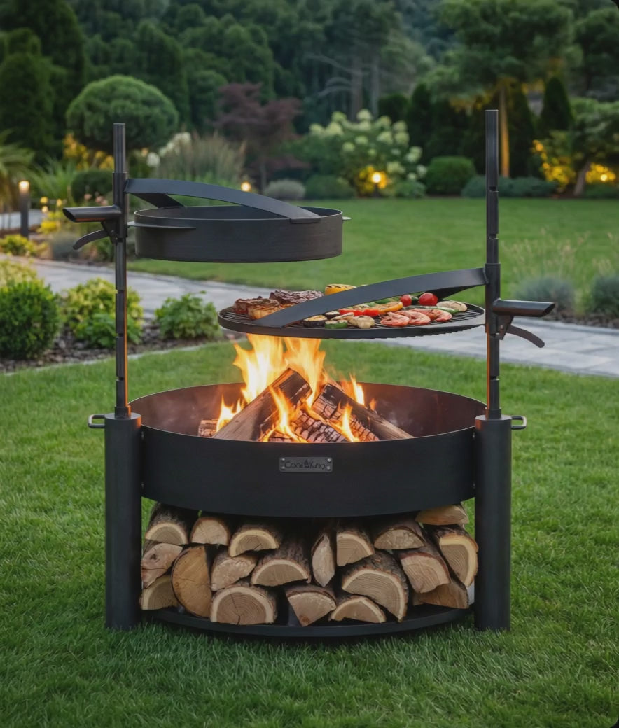 Cook King Montana X 60cm Multifunctional Fire Bowl with 50cm Grate with mast and cast pan
